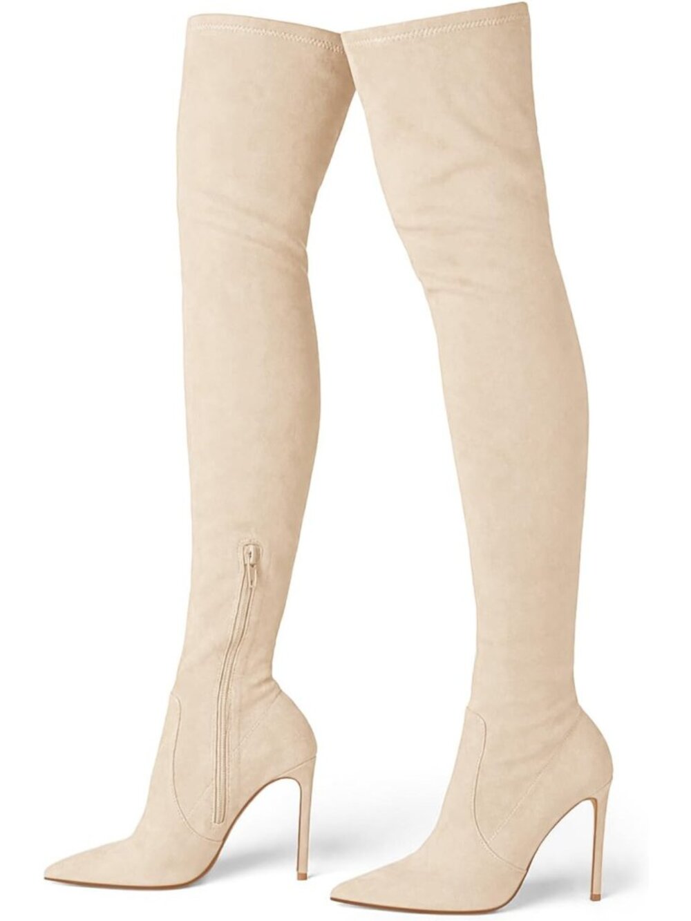 🆕Women's Nude Thigh High Boots 3.3 In Stiletto Heel Pointed Toe Suede Shoes